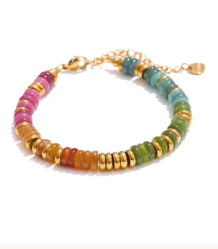 Natural Stone Blue Gold Plated Beaded Waterproof Bracelet Bangle-Stainless Steel - Picture 9 of 19