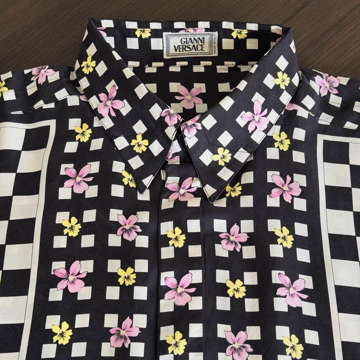 GIANNI VERSACE silk shirt Checkered & Floral print size 50 from S