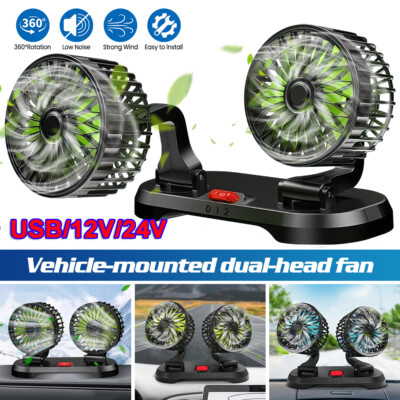 Dual Head Fan 360° Rotating Cooler Air Fan Portable For Car Vehicle Truck 2-Gear