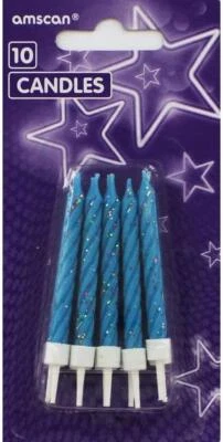 Amscan Bougies En Paillettes Bleues Avec Supports, Lot De 10 9900749 - Photo 1/3