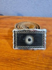 Buffalo Nickle Adorned Leather Belt Black And Silver Starburst Buckle
