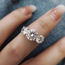 3Ct Round Cut VVS1 Moissanite Three Stone Engagement Ring 14K White Gold Plated