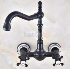 Black Oil Rubbed Brass Ceramic Base Bathroom Swivel Faucet Tap Wall Mount snf472