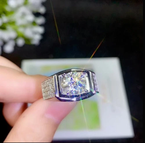 3Ct Round Lab-Created Diamond 14K White Gold Plated Halo Engagement Ring Mens