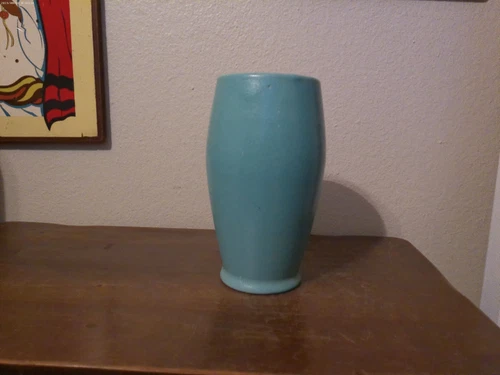 Vintage Arts and Crafts Matt Green Red Clay Vase