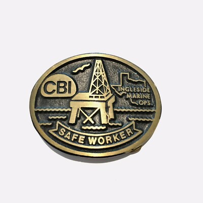 Vintage Safe Worker CBI Ingleside Marine Ops 3  Belt Dyna Buckle