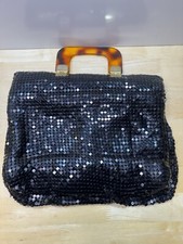Vintage Black Metal Mesh Orange Lucite Handle Bag
