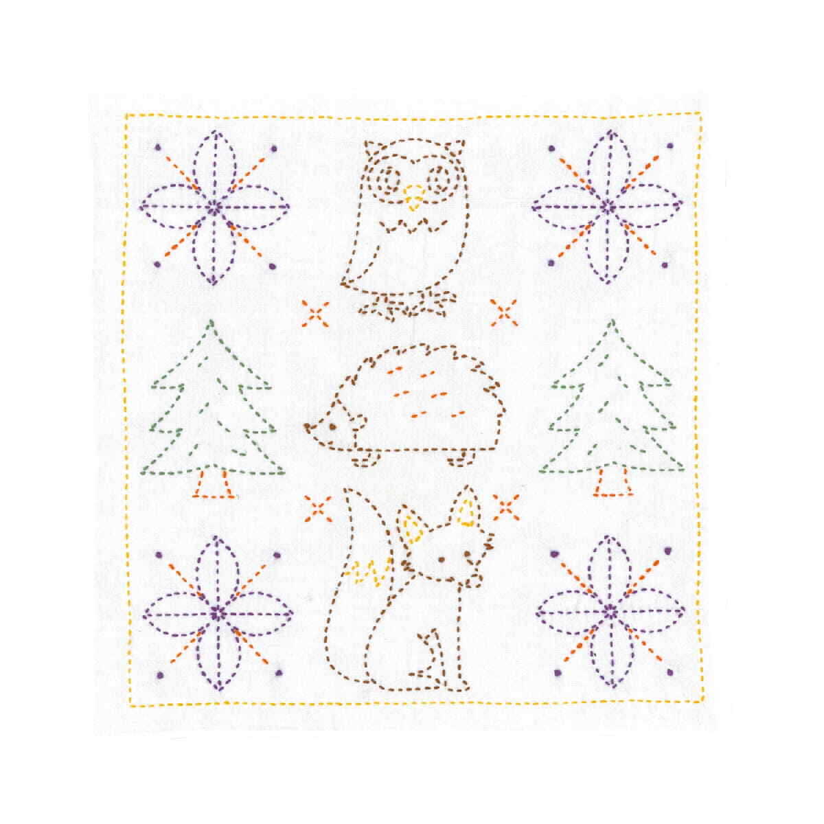 Olympus stamped Sashiko stitch kit ""Hana Fukin Nordic Designs Forest"", 34x34cm,