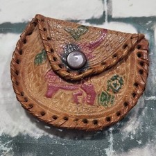 Coin Purse HandMade Leather Elephant Pouch Snap Closure Vintage