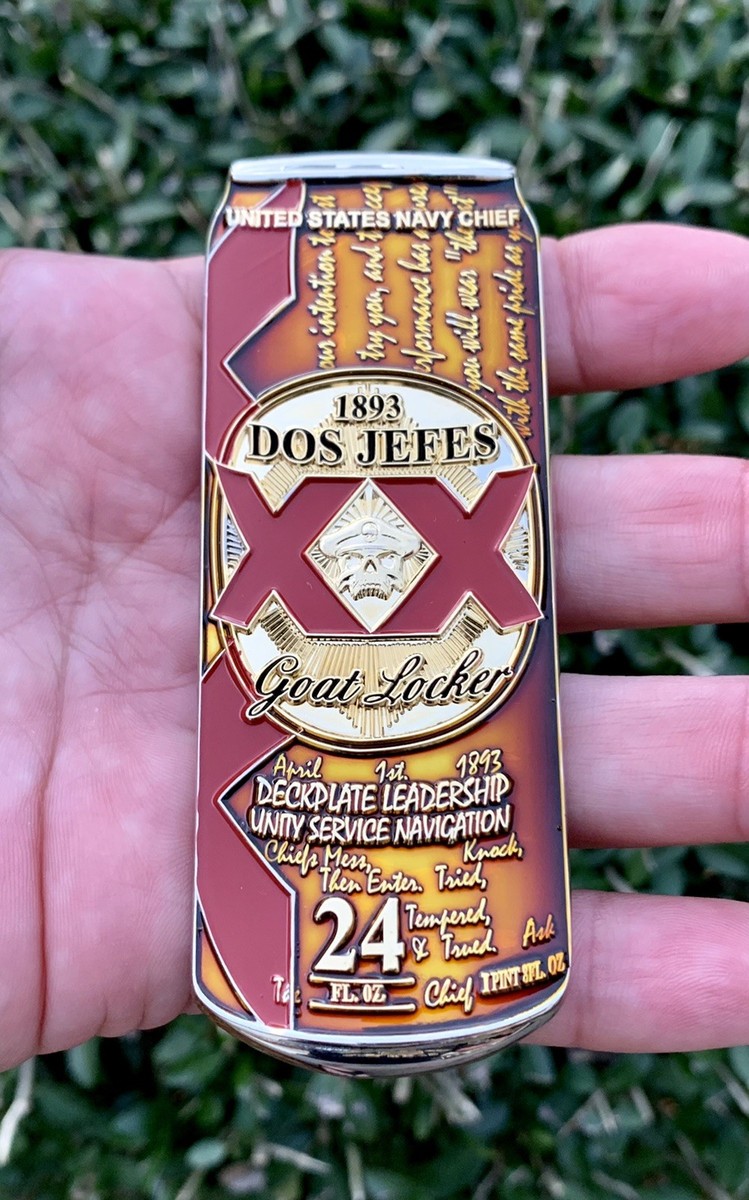 Dos Equis Jefes Amber Beer Can Navy CPO Chief Mess Bar Challenge
