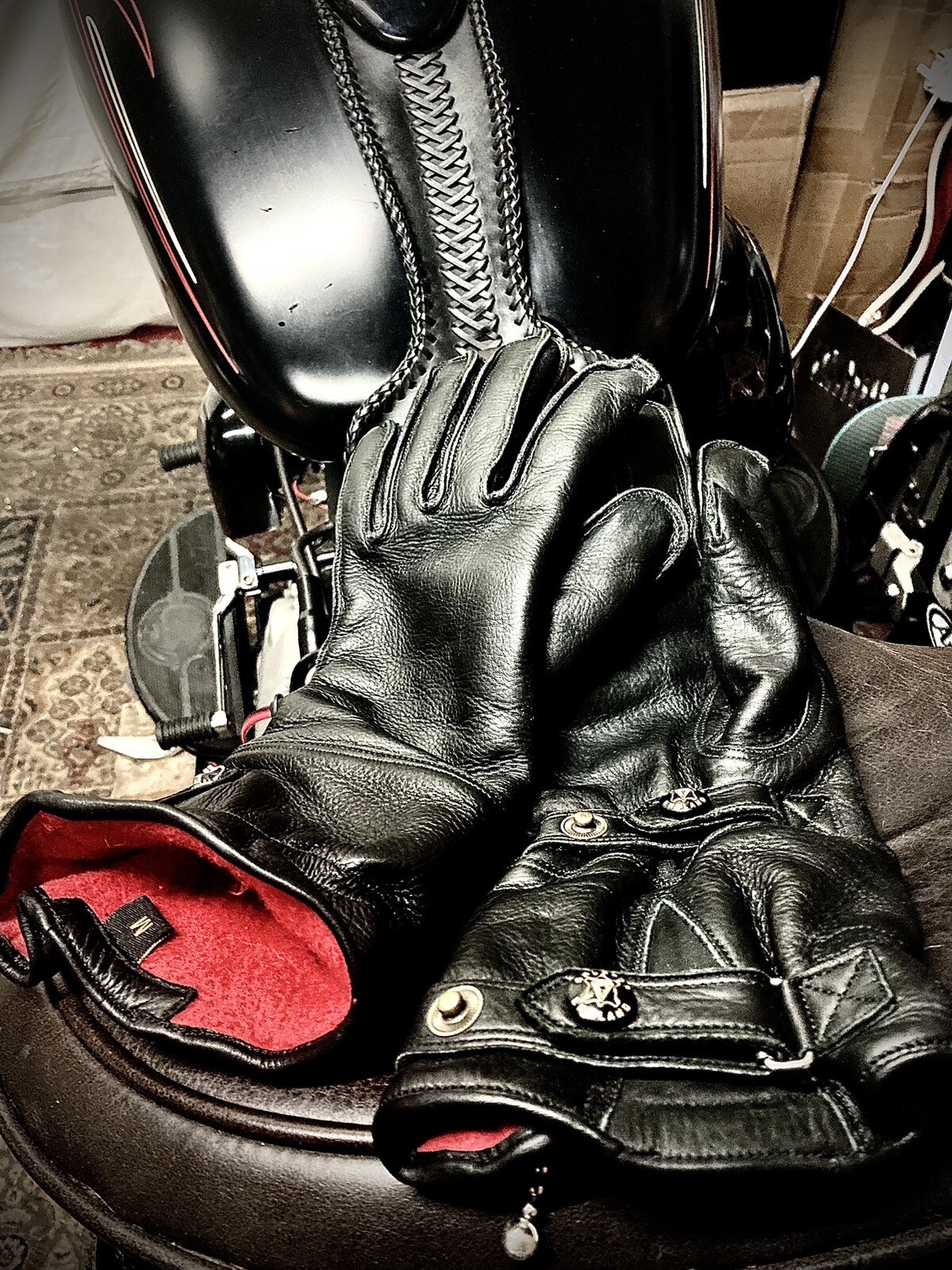 Goldtop Fleece Windstopper Black Leather Classic Motorcycle Gauntlets