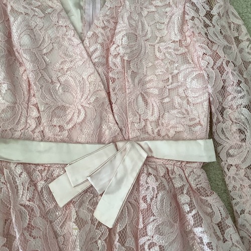 Vintage 80s Prom Maxi Dress Pretty In Pink Sweetheart Neckline Lace Arm Zip Back - Picture 11 of 17