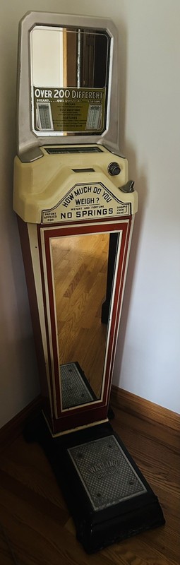 Vintage Watling Scale Company Chicago Red And White Mirror How much do you weigh