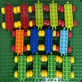 Lego Duplo Train Base Lot 13 Green Red Blue Azure Orange Cars 2x6 Hitch Wheels