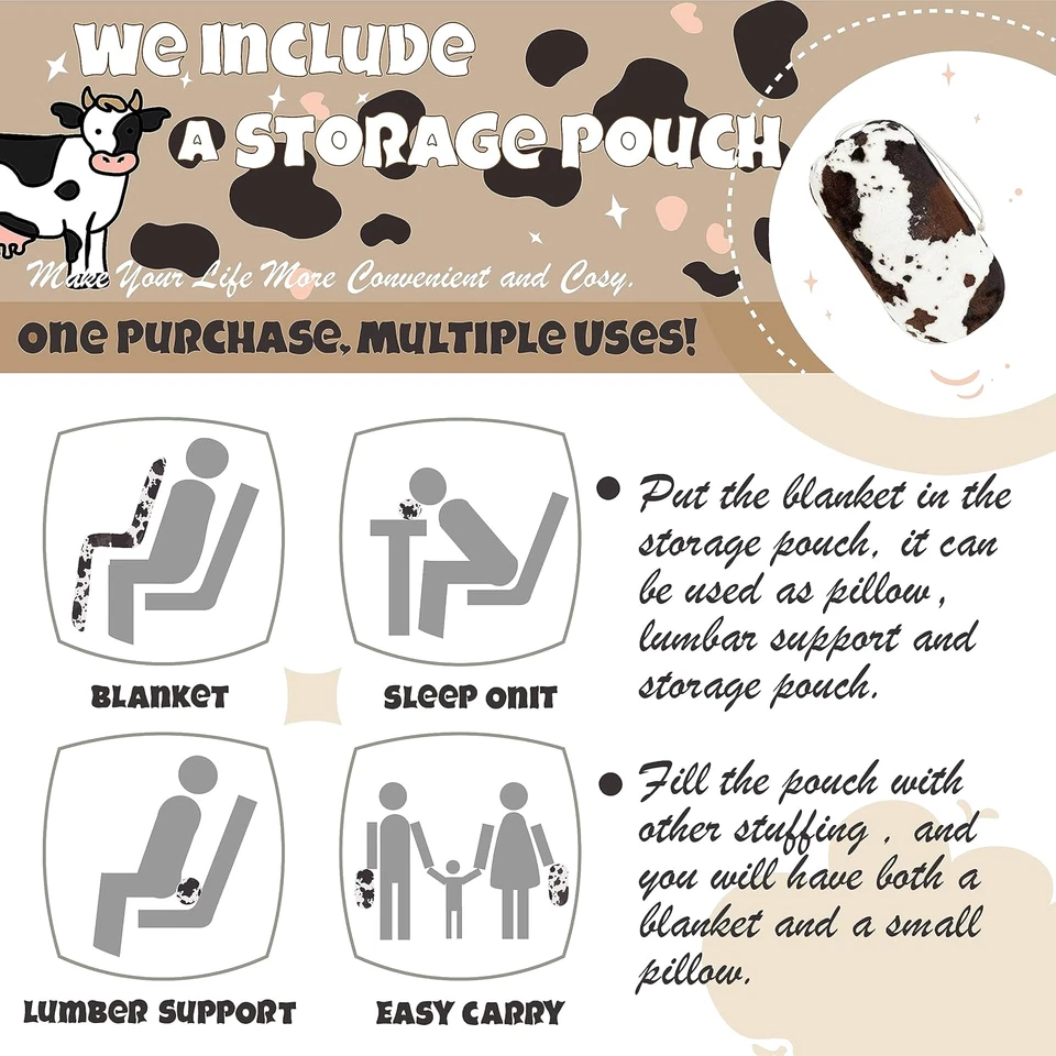 Manta marrón con estampado de vaca 50x60 pulgadas súper suave 300 GSM franela difusa acogedora Foto 2 de 4