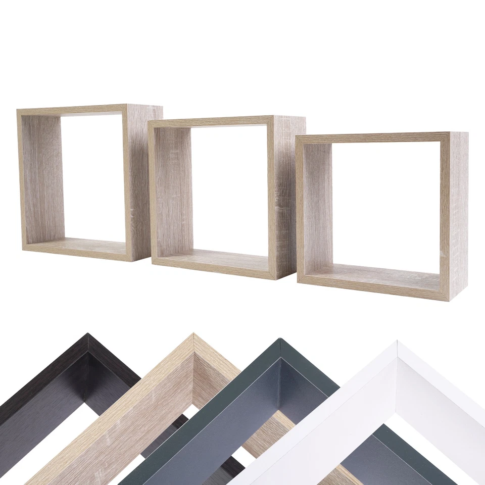 3er Wand-Regal Set Wand-Board Hänge-Regal Holz-Optik Schwebe-Regal Quadratisch - Bild 1 von 1