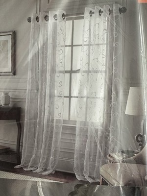 JCPenney Home Plaza Embroidery Sheer Grommet Panel Curtain 50 x 84 in