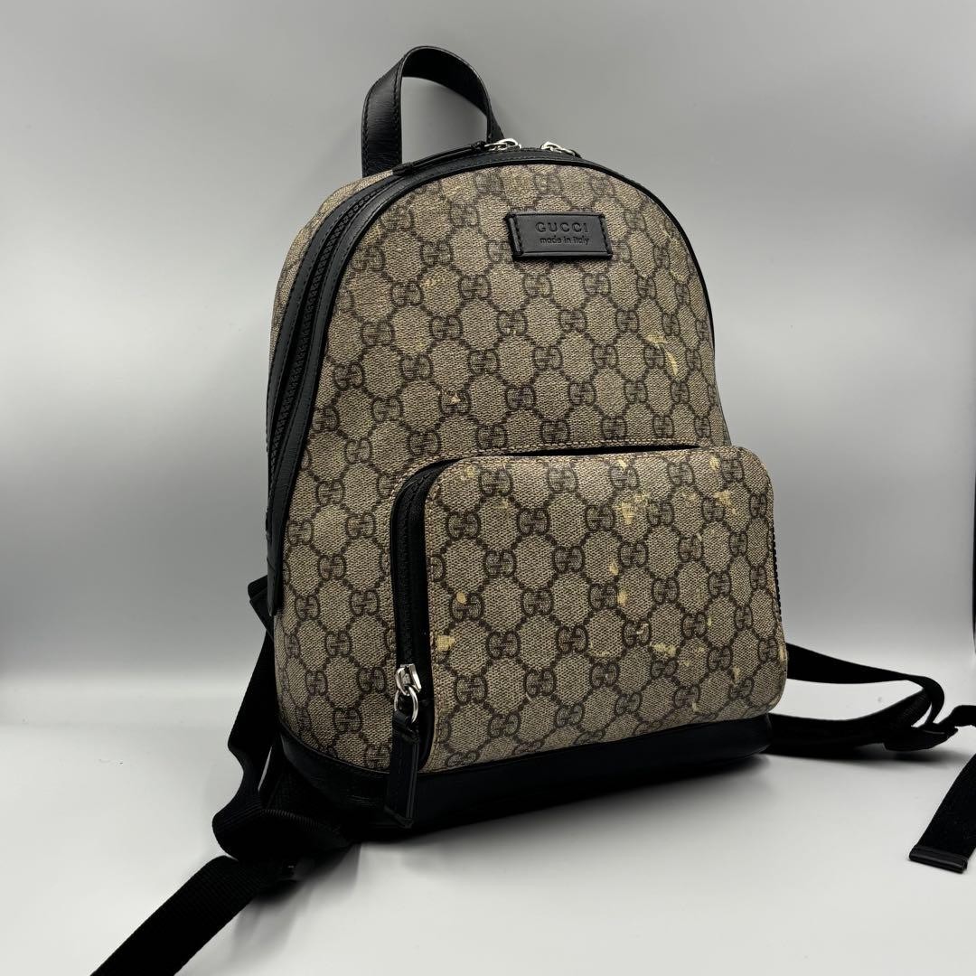 GUCCI GG Supreme Backpack Small Leather PVC Beige Authentic Used