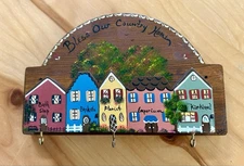 Bless our Country Home hand painted primitive key holder hanger