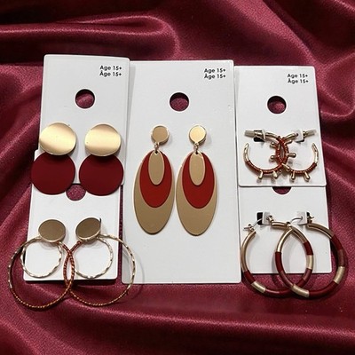 NWT New Earrings Gap Warm Tone Gold Dangle Hoops 5 Pairs
