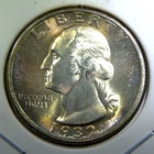 1932 ** Washington Quarter ** Beautiful Color ** Superb Gem BU ** Album Toned **