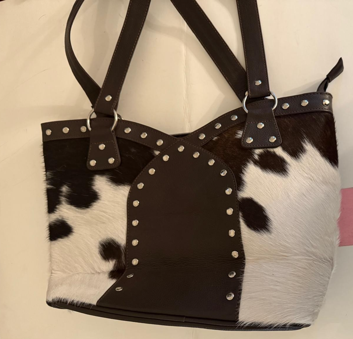 Women’s Western Cowhide Leather Tote Bag – Brown & White Hair-On Hide Purse
