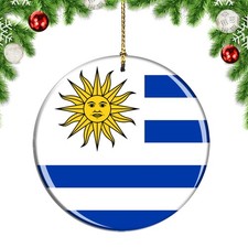 Uruguay Flag Round Christmas ornament city travel souvenir