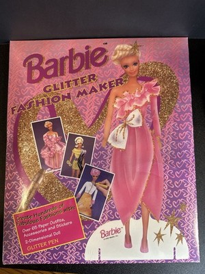 Vintage 1992 Barbie Glitter Fashion Maker Sealed Set Golden Publishing Mattel