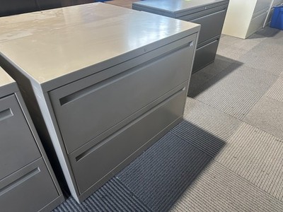2Dr 36''Wx18''x28''H lateral file cabinet by HON in Beige Metal Finish w/key&frames