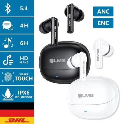 LMG T88 In-Ear Bluetooth 5.4 Kopfhörer ANC ENC True Wireless Ladecase Schwarz & Weiß