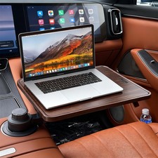Wood Car Desk for Laptop, 360 Rotating Wood Cup Holder Table Tray for Driver...