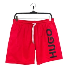 BOSS by Hugo Boss Men's Quick-Drying Large Contrast Logo Swim Shorts Red Size M