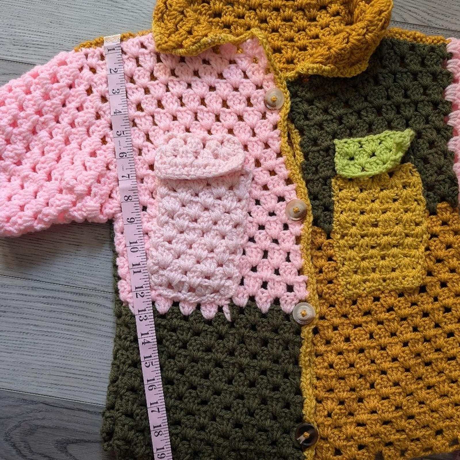 Handmade Crochet Patchwork Colorful Button Down P… - image 6