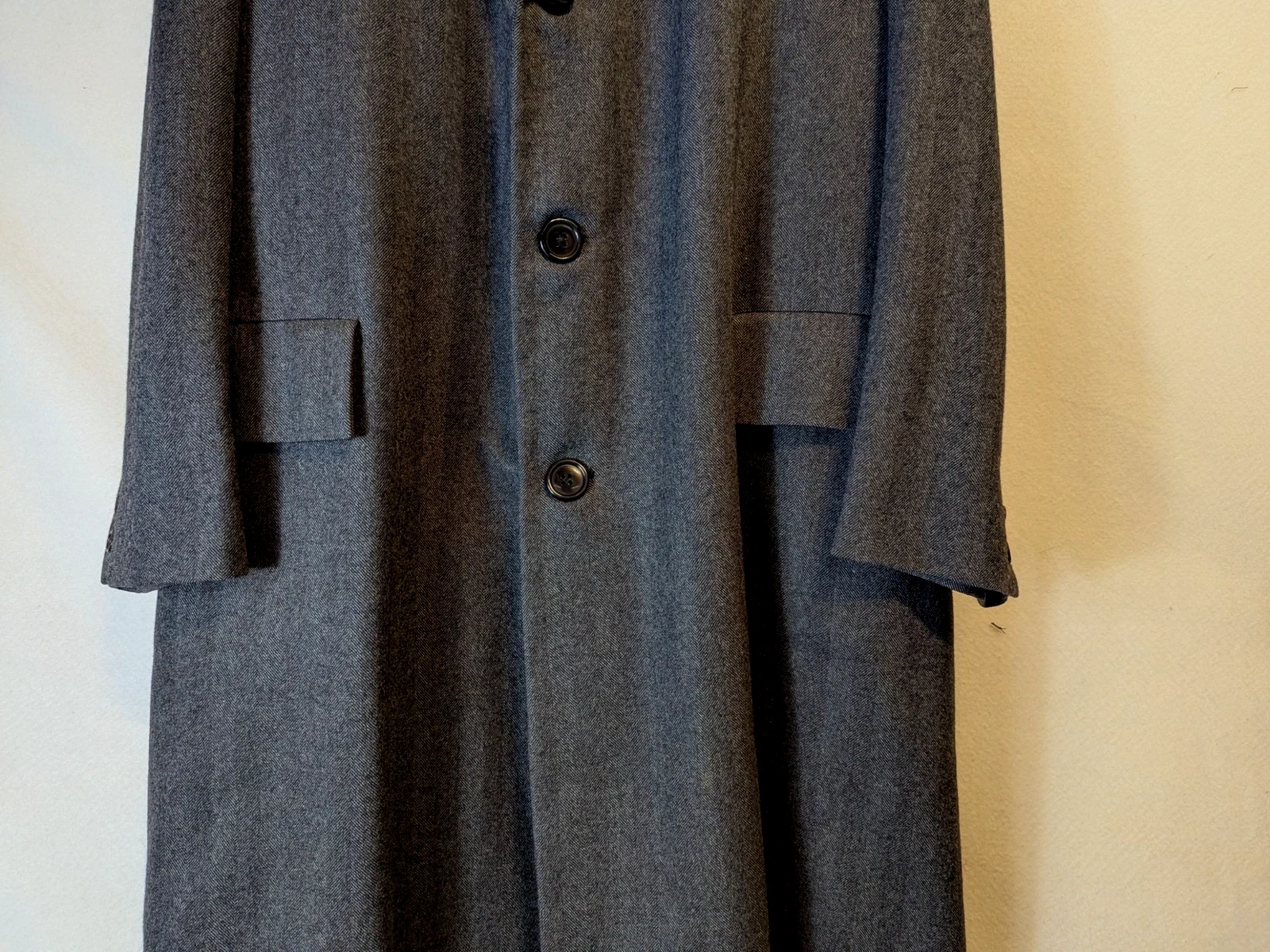 Vintage Men Wool Overcoat 42 R Charcoal Grey Herringbone Dewmoor Malcolm Kenneth image 3
