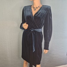 Karl Lagerfeld Paris Women's Teal Green Velvet Faux Wrap Dress V-Neck Belt Sz 4