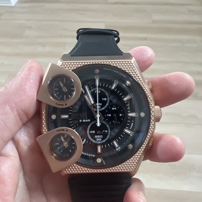 NEW with tag DIESEL MEN'S WATCH SIDESHOW CHRONOGRAPH BLACK LEATHER DZ7475