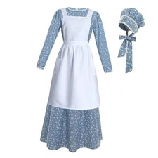  Prairie Dress Women Pioneer Dress Colonial Costume X-Large Navy Blue-suit