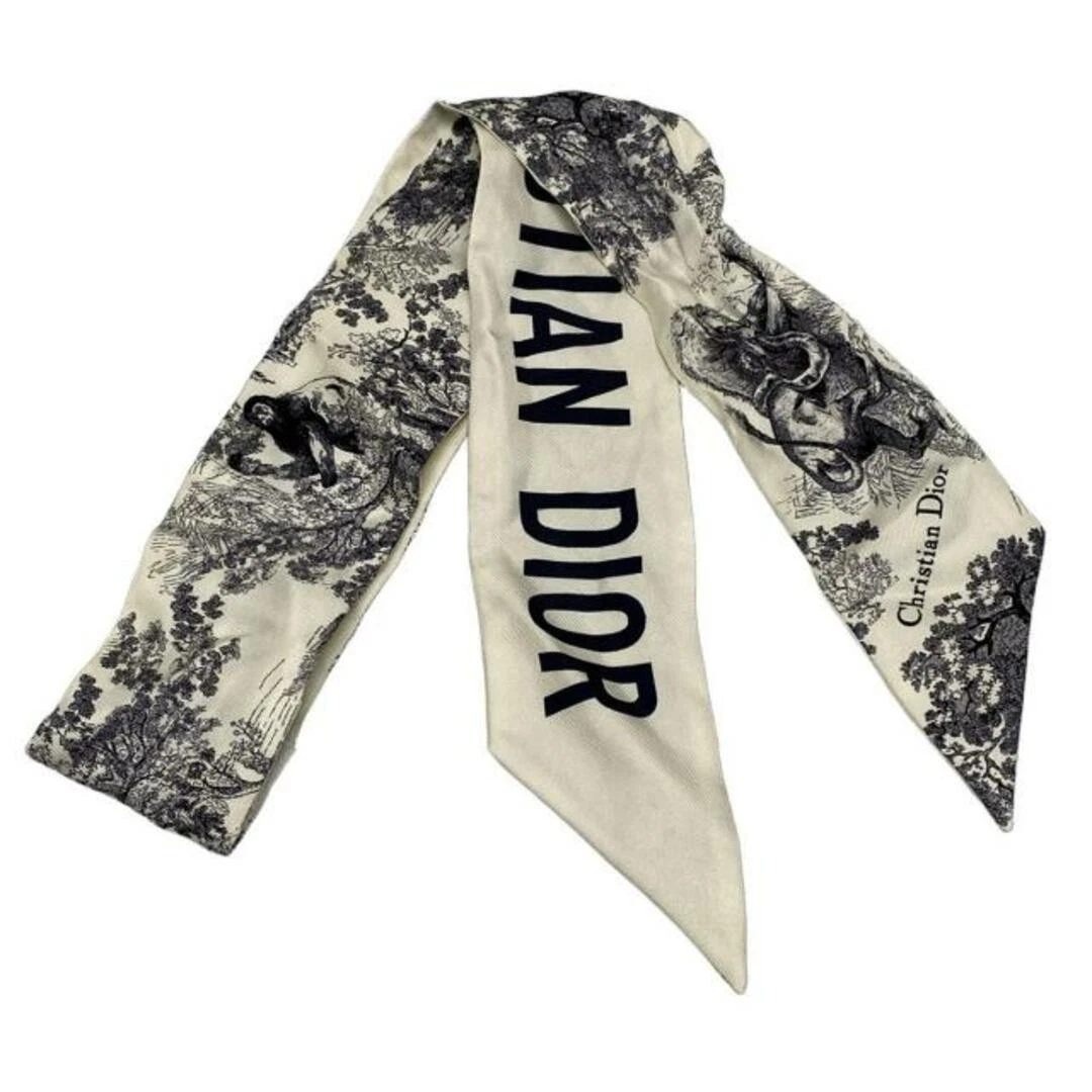 Foulard Dior/Christiandior   Ruban blanc bleu marine foncé