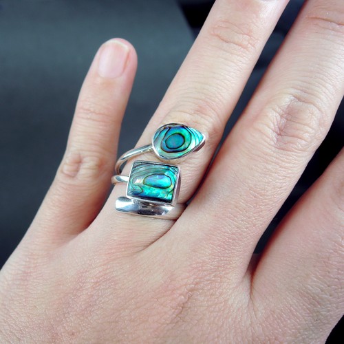 925 Sterling Silver Natural Paua Abalone Shell Ring Jewellery Size P-UK, 8-USA - Picture 4 of 7