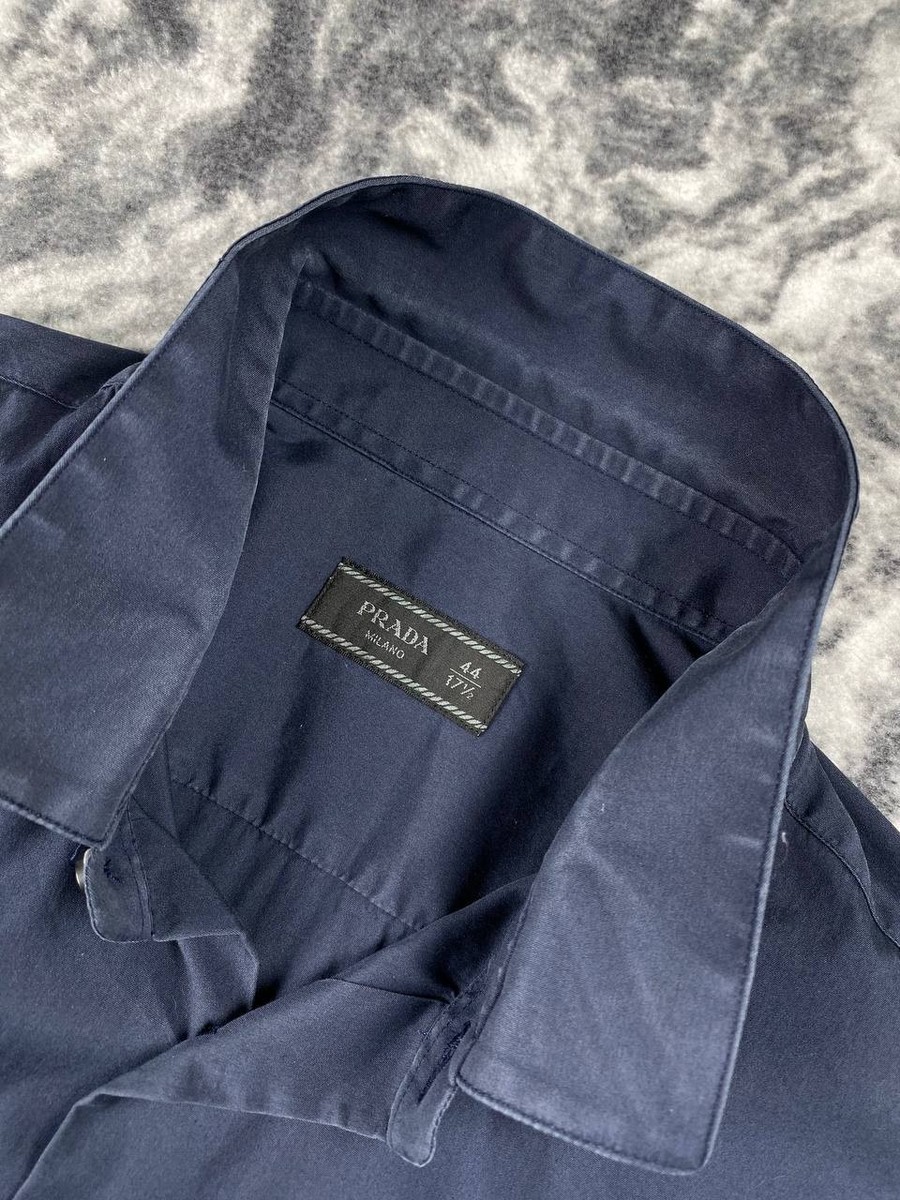 Prada Long Sleeve Buttons Dress Shirt Men Size 44 Blue | eBay