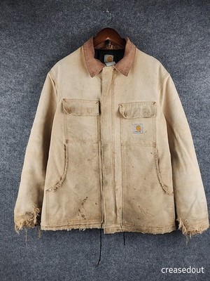 Vintage Carhartt CQ186 Brown Mens L Arctic Quilt Lined Jacket Chore Coat Faded