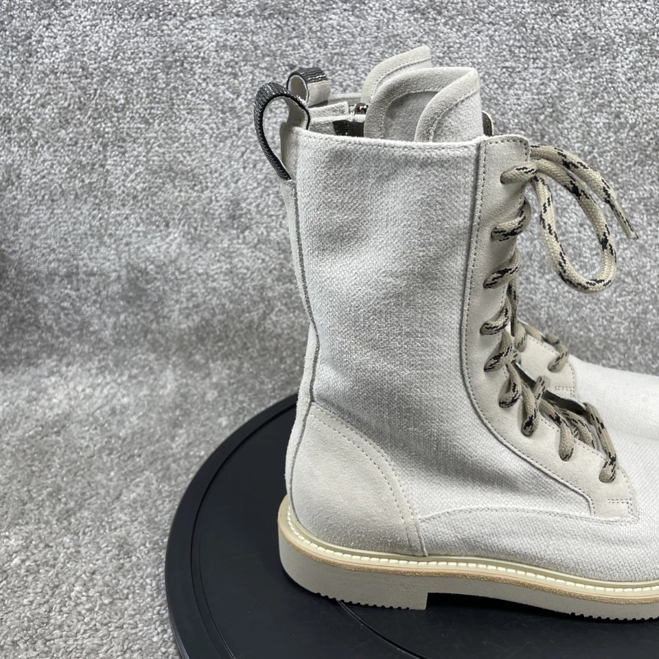 Botas Brunello Cucinelli para mujer 38 EU 7.5 US plateadas lona abedul combate al tobillo Foto 3 de 4