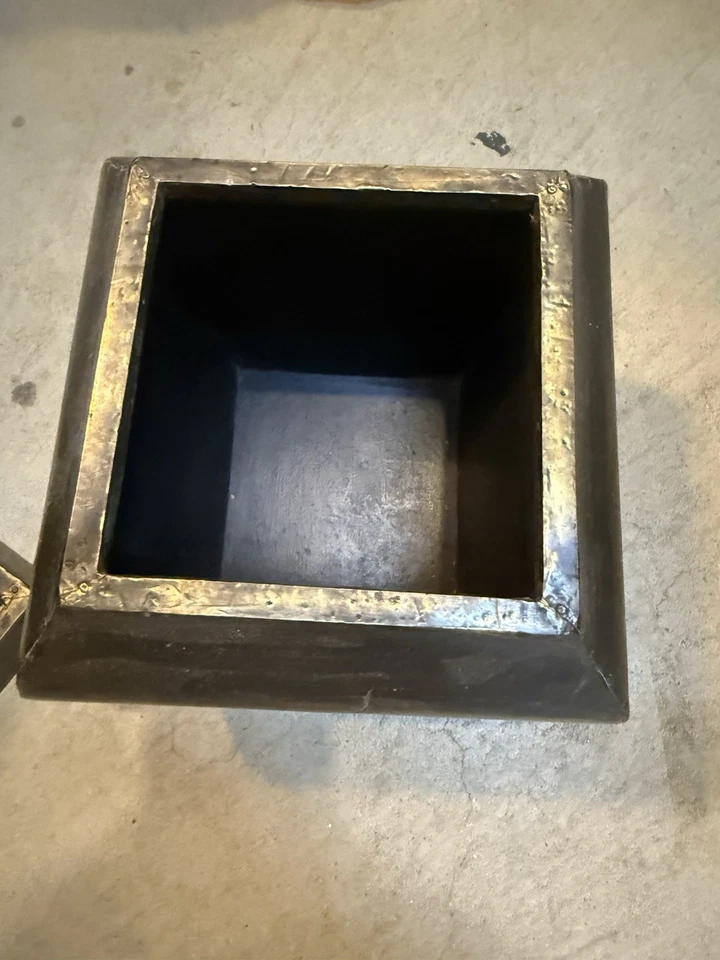 RARE Brass Plated Wood Box Black Gold Rustic Decor Bound Woth Brass Nails - Image 2 of 3