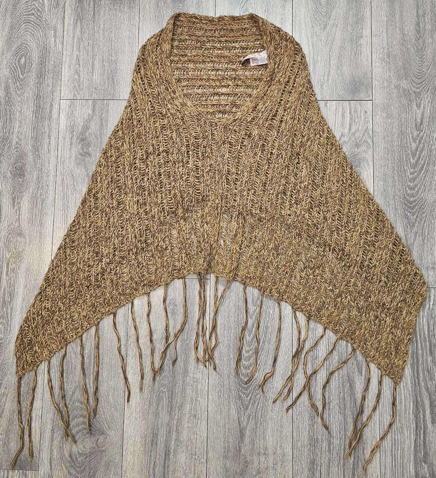 Vintage 90's Y2K Next Era Fringe Knitted Shawl Poncho Brown Womens Size Medium