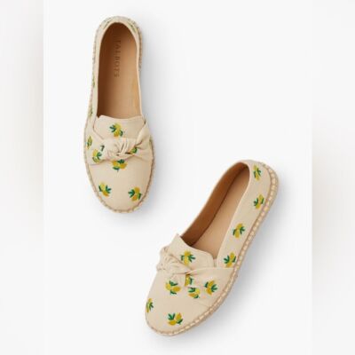 Talbots Izzy Lemon Knotted Canvas Espadrilles Size 6