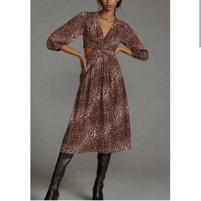 NWT Anthropologie Ranna Gill Leopard Print Cut Out Flowy Midi Dress $190 |  eBay