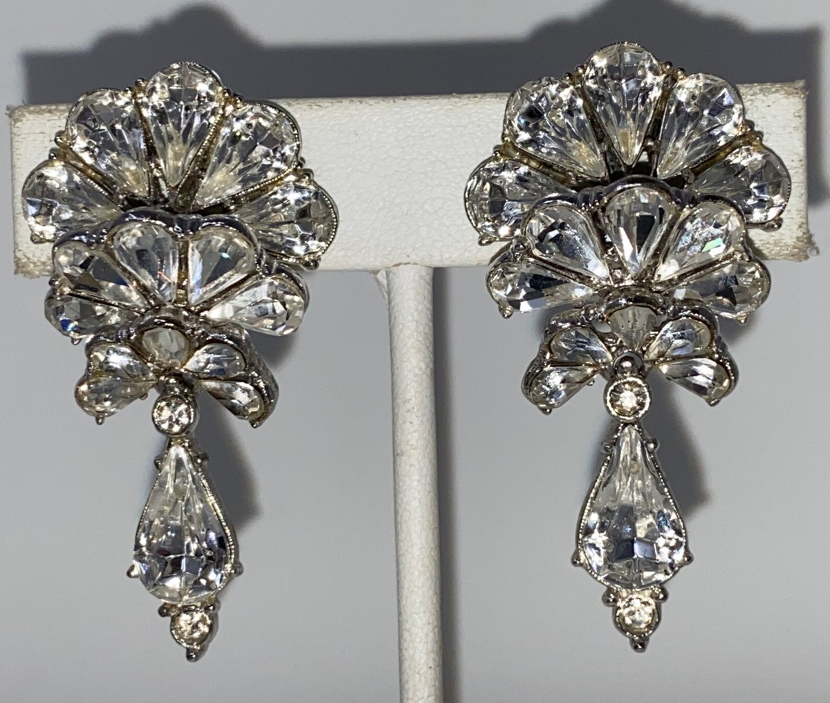 Vintage Art Deco Signed Ora Sparkly Rhinestone Clip Dangle