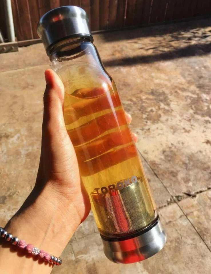 Taza de viaje con infusión de té de vidrio de 18,5 oz y colador de nailon negro gris mangas 2 piezas  Foto 2 de 4