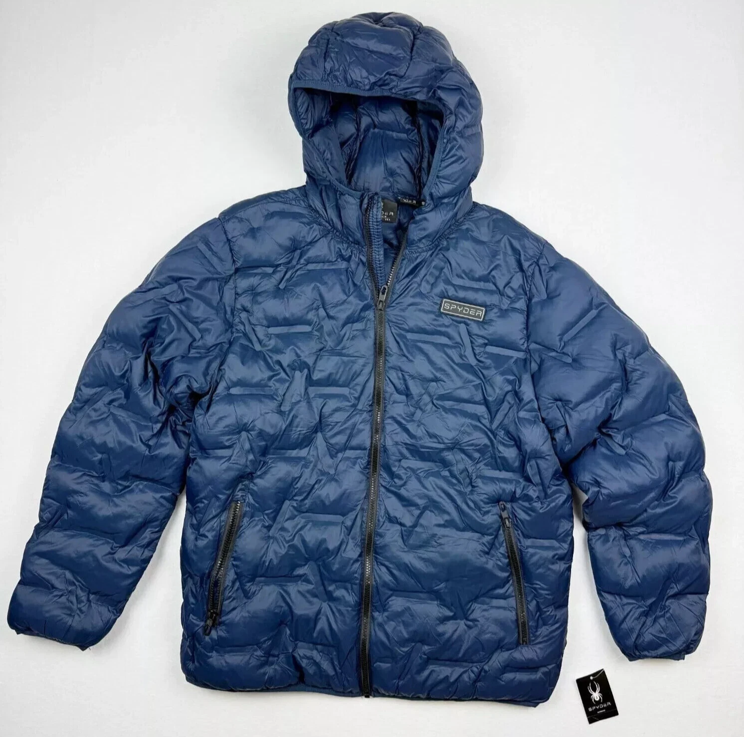 NEW Spyder Men's L LARGE Peak Packable Hoodie Puffer Insulator Jacket NAVY BLUE