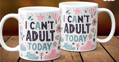 KOSTENLOSER VERSAND I CAN'T ADULT TODAY KAFFEE TEEBECHER TASSE, LUSTIGES GESCHENK, GESCHENK, ZITATBECHER